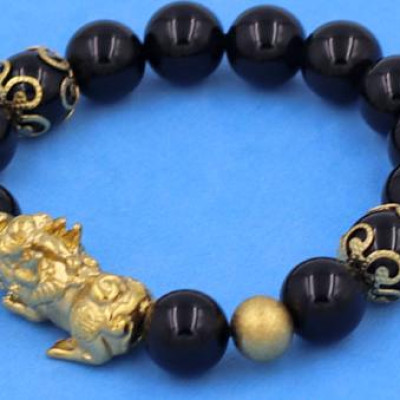 Chuỗi tay Tỳ Hưu inox Charm Thạch Anh Đen 10 ly VTAETHTRHKHB10 - hợp mệnh Mộc, mệnh Thủy