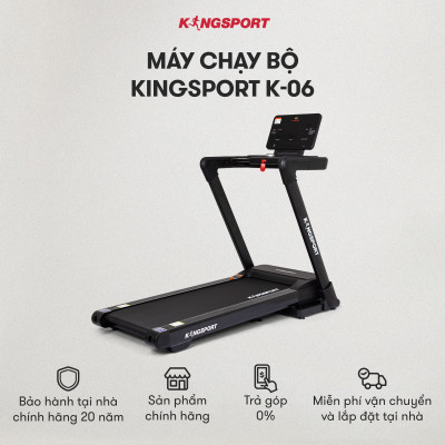 Máy chạy bộ KINGSPORT Legend K-06 Đơn Năng với nâng dốc tự động, hệ thống giảm sốc bằng lò xo, động cơ DC tiết kiệm điện