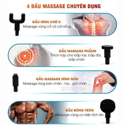 Máy Massage 4 Đầu 6 Chế Độ Fascial, Súng Massage Giảm Căng Cơ, Trị Nhức Mỏi Vai Gáy Hiệu Quả - HÀNG CHÍNH HÃNG MINIIN