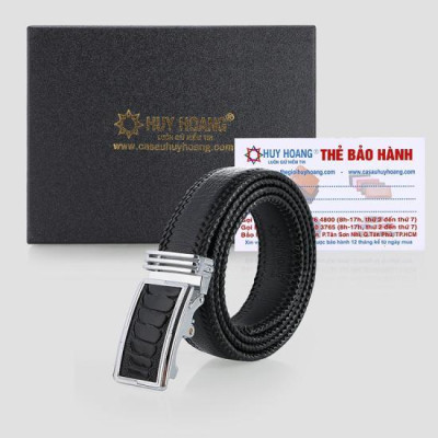HT4456-60-64-68 - Thắt lưng nam da đà điểu Huy Hoàng đan viền 3,5P màu đen, nâu đất, vàng bò, nâu đỏ