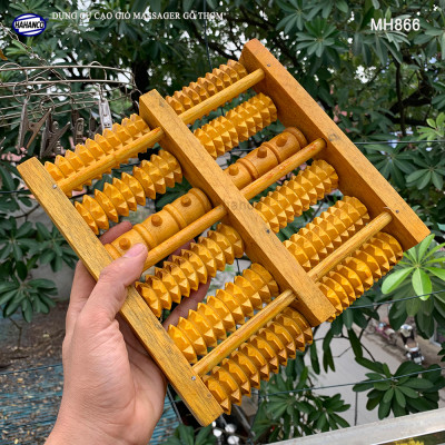 BÀN LĂN MASSAGE (CHÂN / TAY) BẰNG GỖ TỰ NHIÊN - MH866 (5 trục gai, 1 nút) Giúp lưu thông máu - thư giãn - Chăm sóc sức khỏe