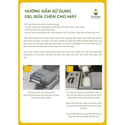 gel rửa chén cho máy rửa chén bát Fuwa3e hữu cơ sinh học dạng gel 2L