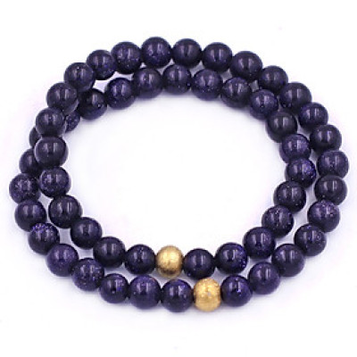 [Mệnh Thủy, Mộc] Vòng Chuỗi Đôi 6 Ly Đá Lam Sa Charm Bi Inox VLSHBD