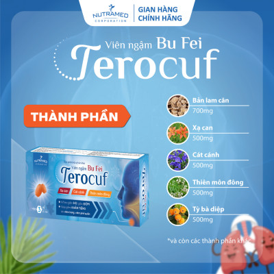 Viên ngậm BU FEI TEROCUF hỗ trợ giảm ho, long đờm, khan tiếng do viêm họng và viêm phế quản (9 viên)-Nutramed