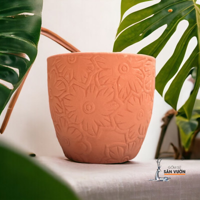 Chậu Gốm Hình Vót Vân Hoa Mặt Trời  D16cm X H16cm