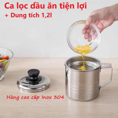 Ca lọc dầu ăn INOX 304 1,2l hàng cao cấp , có lưới lọc cặn tiện lợi dùng lọc nước trái cây , lọc đậu nành , lọc cua