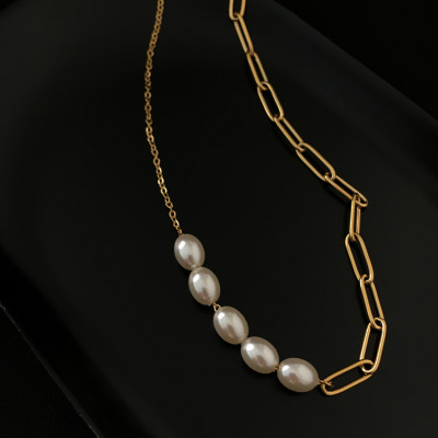 Dây chuyền vòng cổ kim loại hợp kim mix hạt châu nhân tạo sang chảnh nam và nữ cá tính