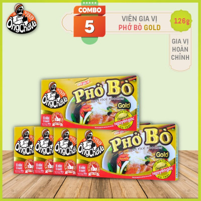 Combo 5 Hộp Viên Gia Vị Phở Bò Gold Ông Chà Và 126g (Beef Pho Broth Cubes)