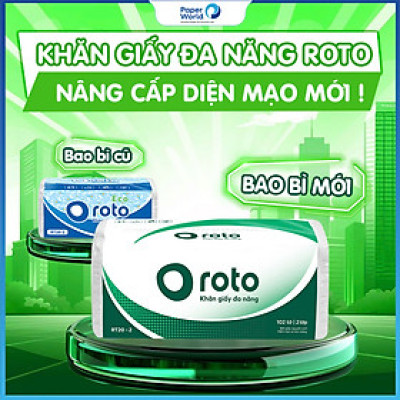 Combo 10 gói khăn giấy lau tay Roto eco20-2 RT20-2 hai lớp 100% bột giấy nguyên sinh, dài 20cm, họa tiết chấm bi xốp, thấm hút 2 chiều, gồm 102 tờ/gói