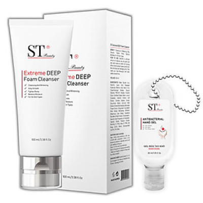ST Beauty - Sữa Rửa Mặt: Làm Sạch Da Chuyên Sâu & Thông Thoáng Lỗ Chân Lông – Trắng Đều Màu & Cân Bằng Độ Ẩm cho Da - ST Beauty Extreme DEEP Foam Cleanse – Made in Korea - Tặng 1 Gel Rửa Tay Khô Móc Khóa 30ml