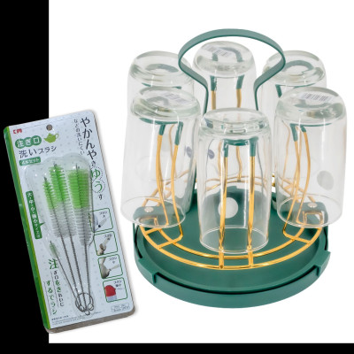 KHAY ÚP LY CỐC KIM LOẠI MÀU VÀNG - XANH CỔ VỊT CÓ ĐĨA HỨNG NƯỚC CAO CẤP - ( TẶNG SÉT 04 CỌ VỆ SINH VÒI ẤM NỘI ĐỊA NHẬT BẢN ) 