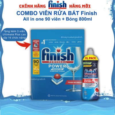 COMBO FINISH: Viên rửa bát All in one 90 viên + Muối 1,2kg