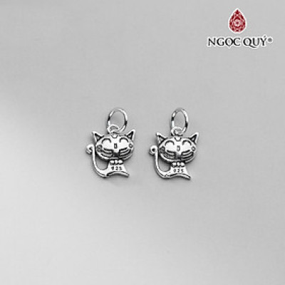 Charm bạc mặt dây chuyền hình mèo treo - Ngọc Quý Gemstones