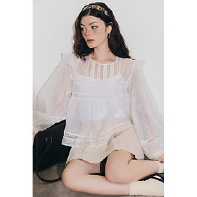 DOTTIE - Áo phối đăng ten và ly - Trắng - T1132