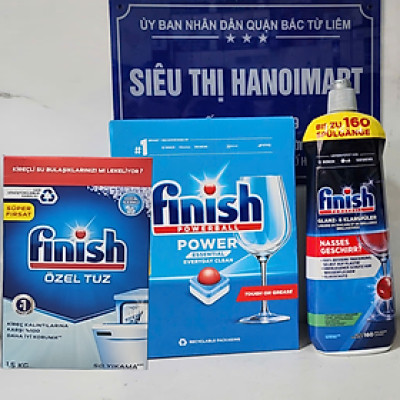 COMBO viên rửa bát finish 120 viên + Muối rửa bát finish 1.2kg + nước làm bóng finish 800ml