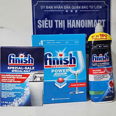 Combo rửa bát Finish All in one 100V + Muối 1.2kg + Nước làm bóng 800ml