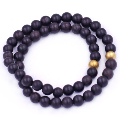 Vòng Chuỗi Đôi 6 Ly Gỗ Mun Charm Bi Inox VGMHBD