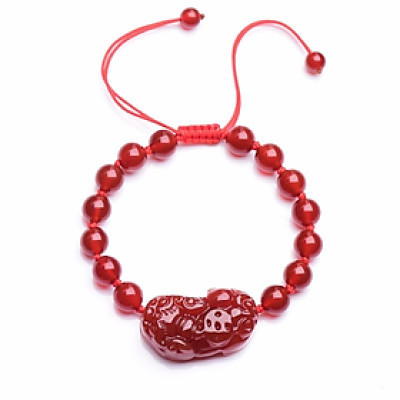 Vòng tay phong thủy đá thạch anh đỏ tỳ hưu kết dây thủ công hút Tài Lộc May Mắn