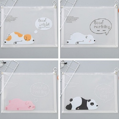 Bộ 3 túi zip đựng file đựng bút nhựa mềm họa tiết dễ thương