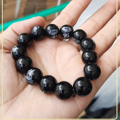 VÒNG TAY NAM ĐÁ KHẮC HÌNH HOA SEN SIZE 14LY THỜI TRANG