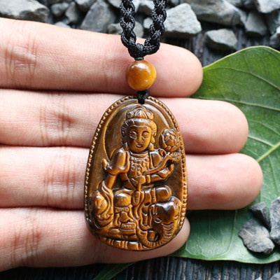 Mặt Dây Chuyển Phổ Hiền Bồ Tát Đá Mắt Hổ Ngọc Quý Gemstones GA95 (5 x 3 cm)