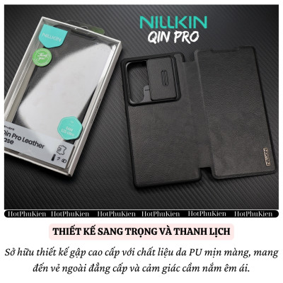 Bao da chống sốc ngăn đựng thẻ card cho Samsung Galaxy S25 Ultra / S25 Plus hiệu Nillkin Qin Pro - Da PU cao cấp, Viền TPU, sang trong, nắp trượt bảo vệ camera - Hàng nhập khẩu
