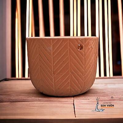 Chậu Gốm Đất Nung Hoa Văn Xương Cá D17cm X H13cm