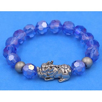 Vòng tay Pha Lê Xanh Dương cắt giác 10 ly - Vòng tay Tỳ Hưu Inox 2 Bi VFLGXDTHTRHB10