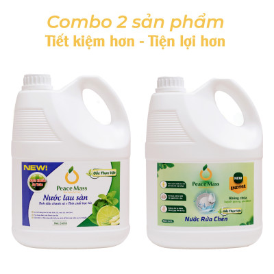 Combo Sản Phẩm Gốc Thực Vật LSB3 Peace Mass Nước Lau Sàn TD Chanh Sả - Bạc Hà 3.6 l + Nước Rửa Chén 3.6 l (Thuộc nhóm Sản phẩm Lành tính / Sinh học)