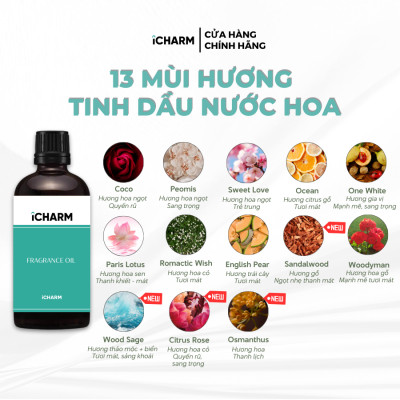 Tinh dầu thơm phòng nước hoa, khách sạn 50ml, 100ml iCHARM khuếch tán phòng ngủ, spa, đuổi muỗi