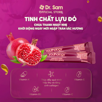 Dr. Sam youthology bổ sung năng lượng tươi trẻ mỗi ngày với hắc sâm Hàn Quốc, nano collagen, tinh chất lựu - 30 góix10ml