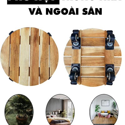 Đế Kê Chậu Cây Có Bánh Xe ANKAN, R30cm Làm Giá Đỡ Kệ Hoa Cây Cảnh, Màu Vàng Nắng, Chịu Tải 150Kg