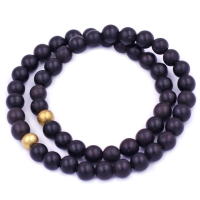 Vòng Chuỗi Đôi 6 Ly Gỗ Mun Charm Bi Inox VGMHBD