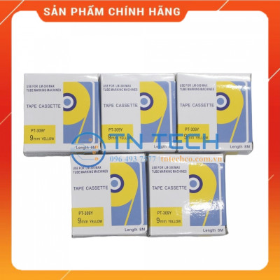 Nhãn in MAX PT-309Y - Chữ đen nền vàng 9MM x 8M - Dùng cho máy in ống MAX [Hàng nhập khẩu]