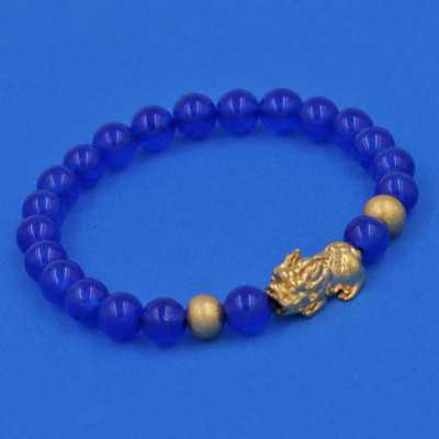 Vòng đeo tay Thạch Anh Xanh Dương 6 ly cẩn Tỳ Hưu inox vàng VTAXDTHHBV6 - hợp mệnh Mộc, mệnh Thủy