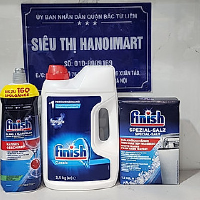 Combo Bột Finish 2,5kg + Muối rửa bát Finish 1.2kg + Nước làm bóng Finish 750ml Tặng 1 viên Finish