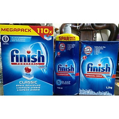 Combo muối rửa chén + nuớc làm bóng +viên rửa chén Finish dùng cho máy
