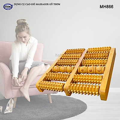 BÀN LĂN MASSAGE (CHÂN / TAY) BẰNG GỖ TỰ NHIÊN - MH866 (5 trục gai, 1 nút) Giúp lưu thông máu - thư giãn - Chăm sóc sức khỏe