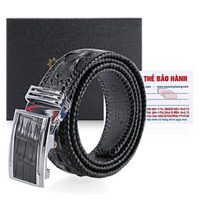 HC4282 - Dây nịt nam Huy Hoàng da cá sấu đan viền 3,5P gai màu đen
