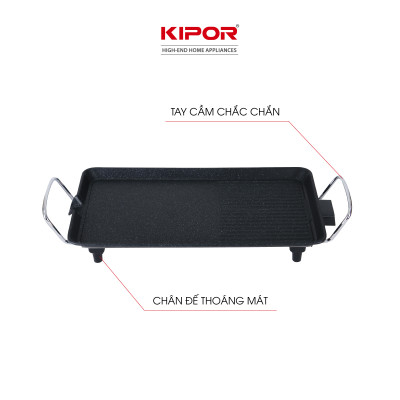 Bếp nướng điện không khói KIPOR KP-GR4828 - Mặt bếp lớn phủ chống dính WHITFORD của USA cao cấp dễ vệ sinh -Hàng chính hãng