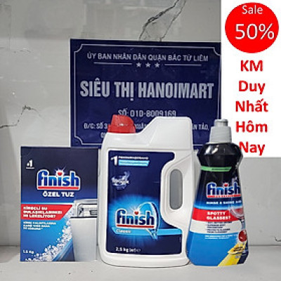 Combo Muối rửa bát Finish 1.5kg+ Bột rửa bát Finish 2.5kg+ Bóng finish 400ml (NK EU )