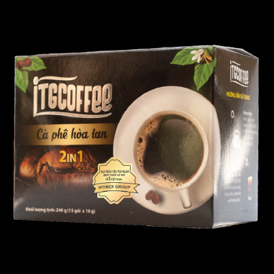 Cà phê hòa tan ITGCOFFEE 2in1 - Cà phê đen, uống nóng/lạnh, có đường - Hộp 15 gói x 16g - Hương mạnh mẽ, vị đậm đà chuẩn gu Việt