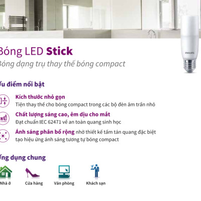 Bóng đèn Philips LED Stick, bảo vệ mắt (01 bóng)