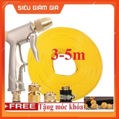 Bộ dây vòi xịt nước rửa xe,tưới cây .tăng áp 3 lần,loại 3m,5m 206701-1đầu đồng,cút đồng,nối đồng+ tặng móc khoá 