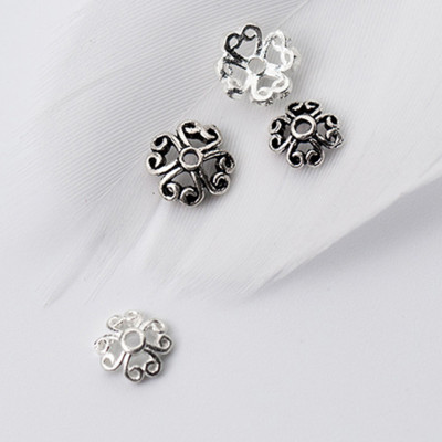 Combo 10 cái charm bạc trắng chụp hạt, bọc hạt họa tiết  hoa văn #3 - Ngọc Quý Gemstones