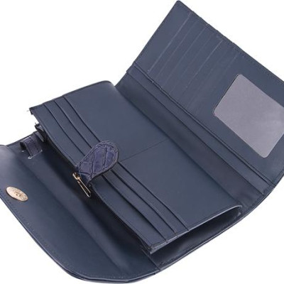 Ví Nữ Da Cá Sấu 3 Gấp Nguyên Con Huy Hoàng HT3720 (19 x 10.5 cm) - Xanh Đậm