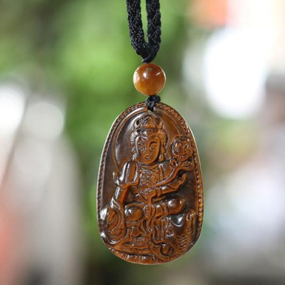 Mặt Dây Chuyển Phổ Hiền Bồ Tát Đá Mắt Hổ Ngọc Quý Gemstones GA95 (5 x 3 cm)