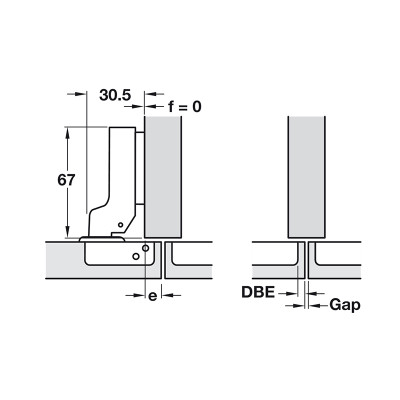Bản lề giảm chấn Hafele Inox 304 trùm nữa - Cong vừa - 315.06.751 + Đế bản lề