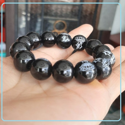 VÒNG TAY NAM ĐÁ KHẮC HÌNH HOA SEN SIZE 14LY THỜI TRANG