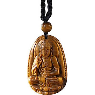 Mặt Dây Chuyền Phật A Di Đà Đá Mắt Hổ Ngọc Quý Gemstones GA88 (5 x 3 cm)